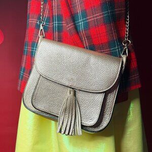Vintage, Y2K Italian Metallic Leather Crossbody Bag – Made in Italy